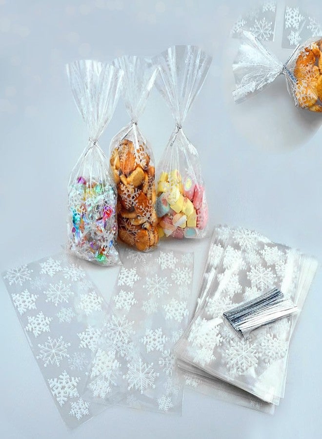 SaktopDeco 100 PCS Christmas Cellophane Bags Treat Bags White Snowflake Cellophane Bags for Cookies Bakery Bag for Christmas Party Birthday Supplies - Image 3
